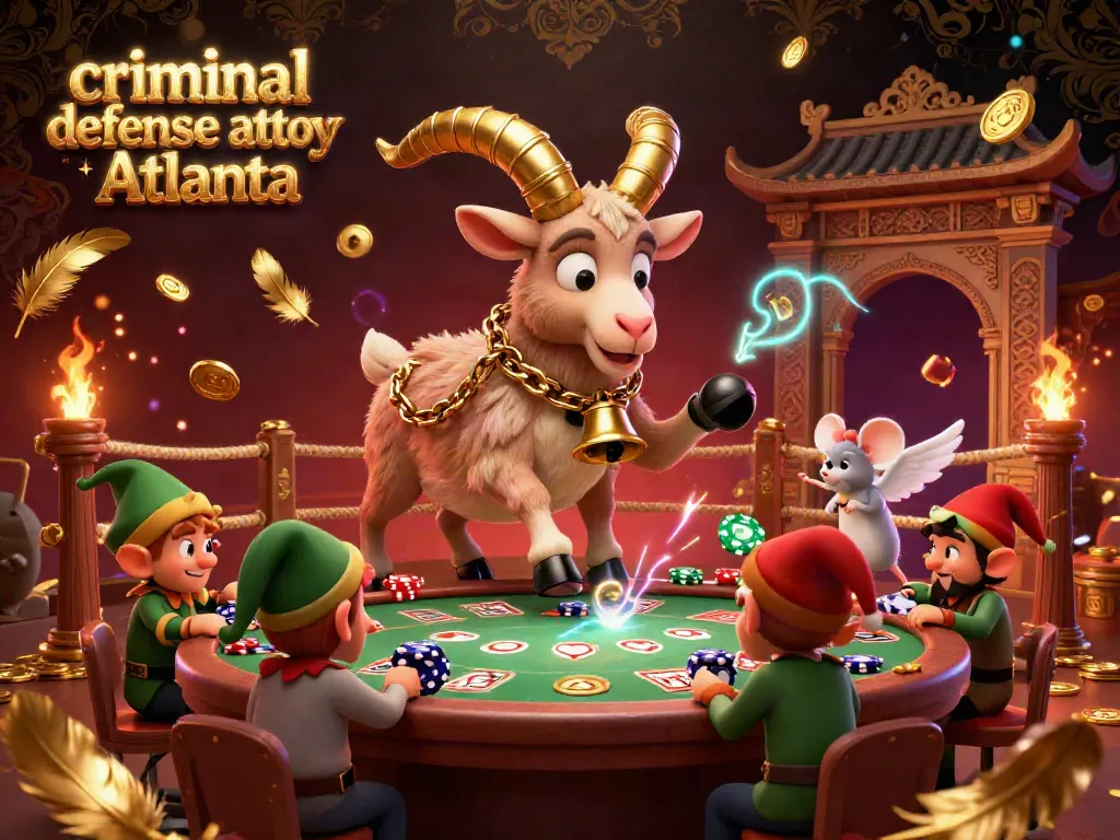 Engage with the vibrant world of a criminal defense attorney Atlanta casino scene, featuring a chaotic holiday theme with Krampus, an angel mouse, and elf gremlins.