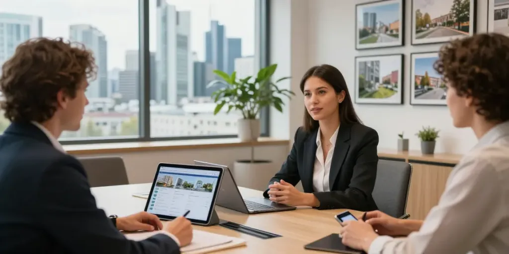 Bester Immobilienmakler Frankfurt berät Kunden professionell in modernem Büro.